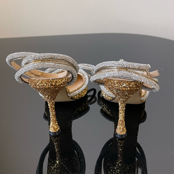 Mach & Mach Double Bow Pointed Toe Pump Gold New Authentic.  No dust bag - Picture 12 of 16